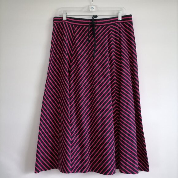 T By Talbots Womens Pink & Black Striped Print Nautical A-Line Maxi Skirt Sz 1XP - Picture 1 of 7